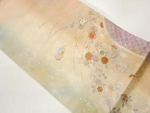 引箔金彩蝶に菊・籠目模様刺繍名古屋帯